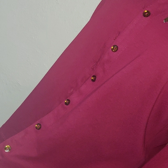 Women's Rafaella Petite Wine Cardigan with Champagne Gold Accents Sz PM - Picture 8 of 11